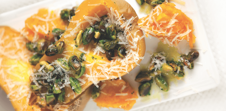 Roasted Butternut Squash with pistachios and grated pecorino cheese
