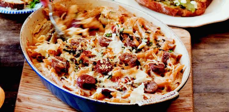 Kathy Gunst's Mediterranean macaroni and cheese has asiago and sausage