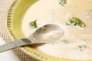 Kathy Gunst Potato Leek Soup with Aged Cheddar and Walnut Chive topping