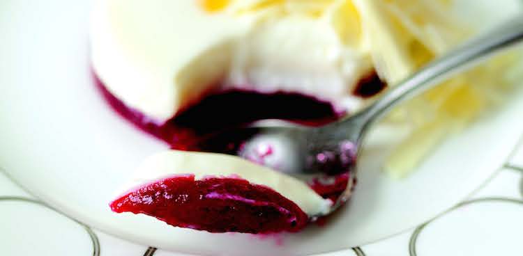 White chocolate panna cotta with cranberry ginger gelée