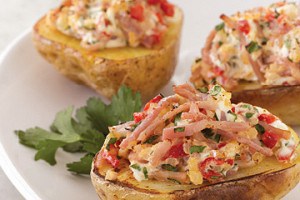 Stuffed Potatoes with Goat Cheese, Peppers, and Ham