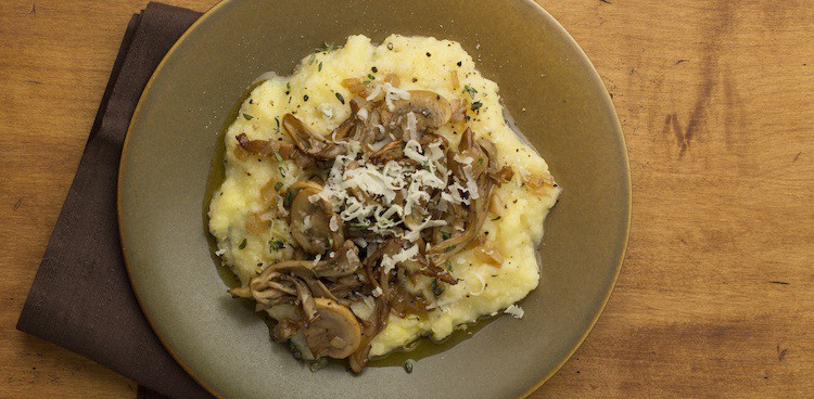 Pan-Roasted Mushrooms Over Cheesy Polenta