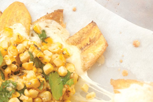 Plantain Chips with Grilled Corn Esquites, Monterey Jack, and Cotija