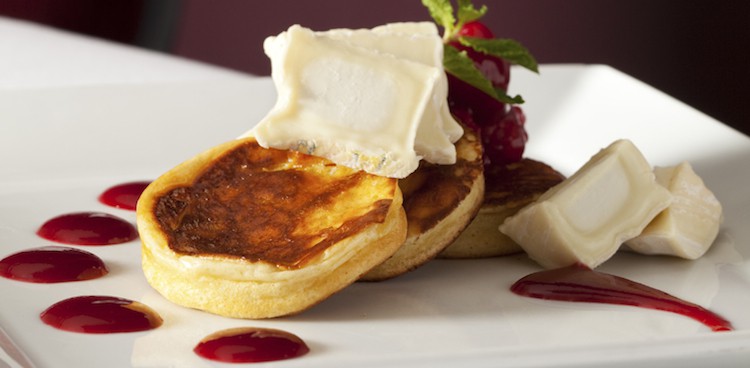 Tracy Grady's ricotta pancakes with goat cheese and raspberry preserves as served at Willow Restaurant in Virginia