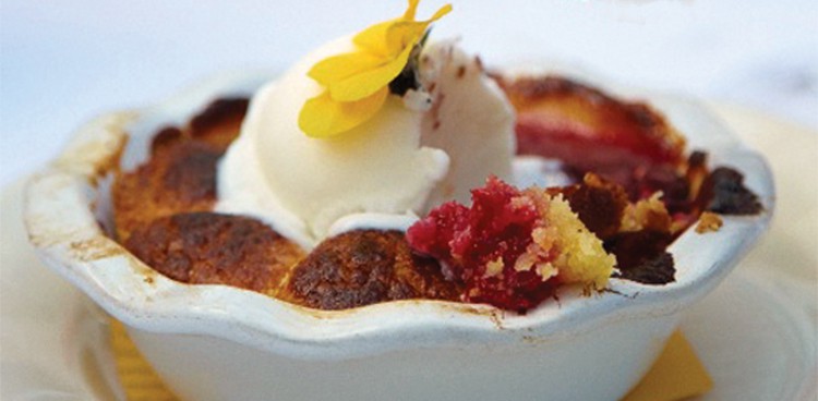 Peach Melba Cobbler with Fromage Blanc Gelato