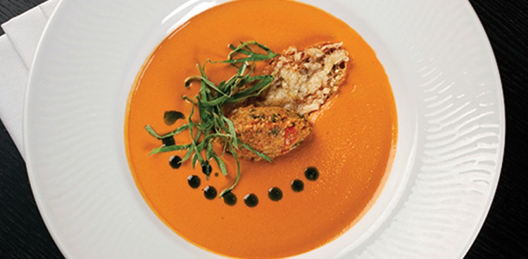 Smoked Tomato and Red Pepper Bisque with Parmigiano Reggiano Croutons