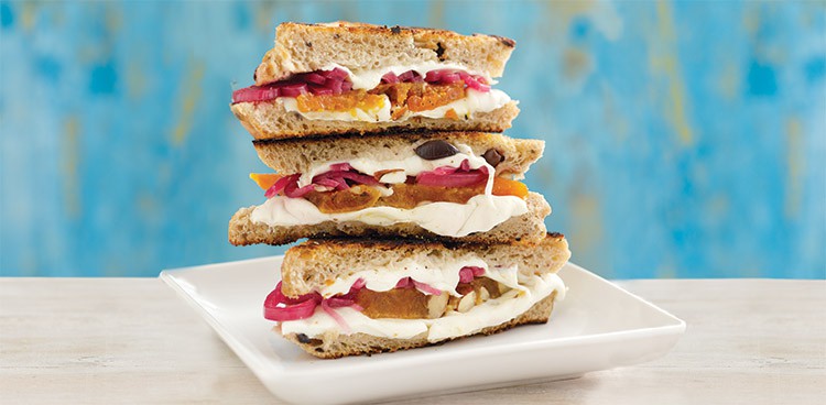 Mozzarella Panini with Pressed Apricot & Pickled Red Onion