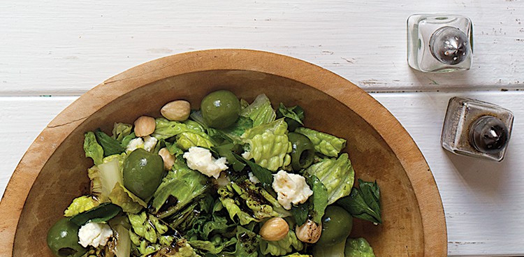 Grilled Romaine Salad with Almonds, Goat Cheese, & Caramelized Balsamic Vinaigrette