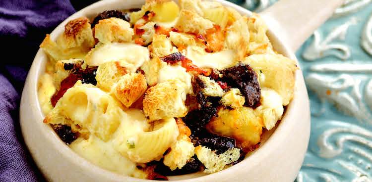 individual baking dish filled with hearty steak and guinness macaroni and cheese