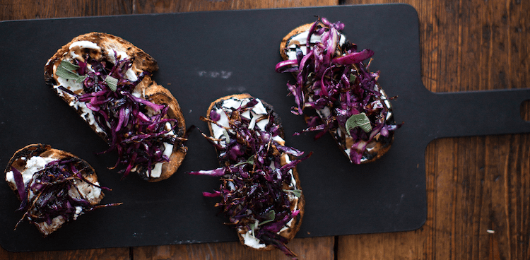 crostini with creme fraiche and red cabbage