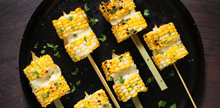 corn on the cob and cheese kebabs