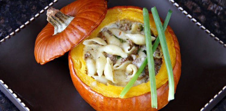 Pumpkins Stuffed with Fontina, Italian Sausage, and Macaroni