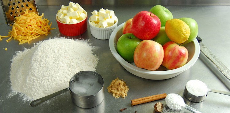 Ingredients for apple pie with cheddar topping