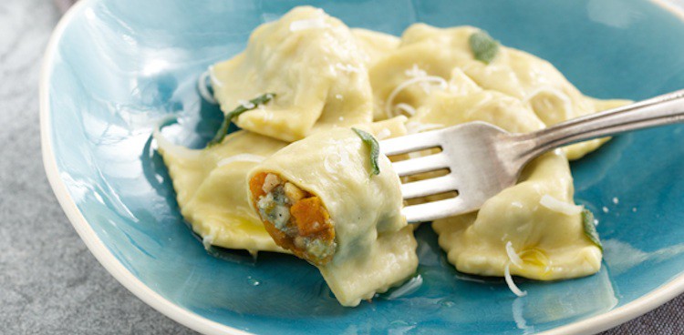 Roasted Butternut Squash, Walnut, and Blue Cheese Agnolotti al Plin