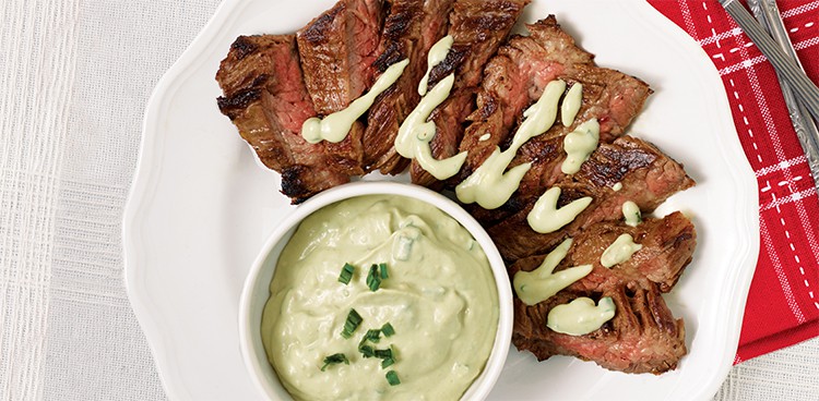 Skirt Steak with Avocado-Crème Fraîche Drizzle