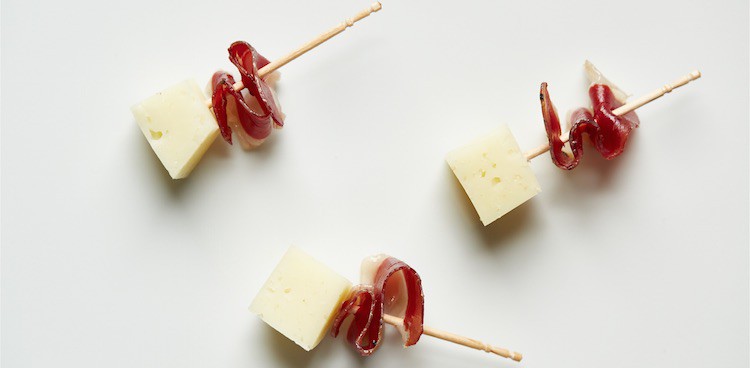 manchego and duck appetizer skewers