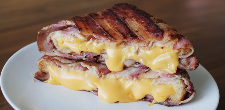 A grilled cheese sandwich made with bacon as the bread