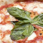 Basil-topped pizza