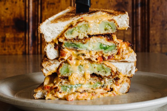 Fried Green Tomato Sandwich with Home grown Classic Pimento Cheese