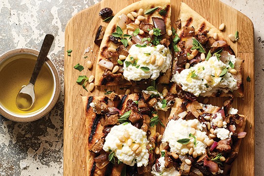 flatbreads with eggplant relish and ricotta