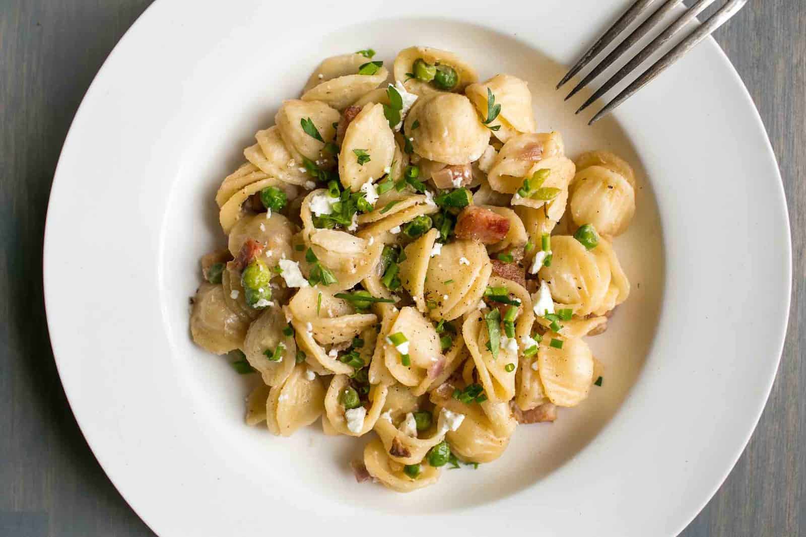 Orecchiette with Peas, Pancetta, and Truffle Tremor