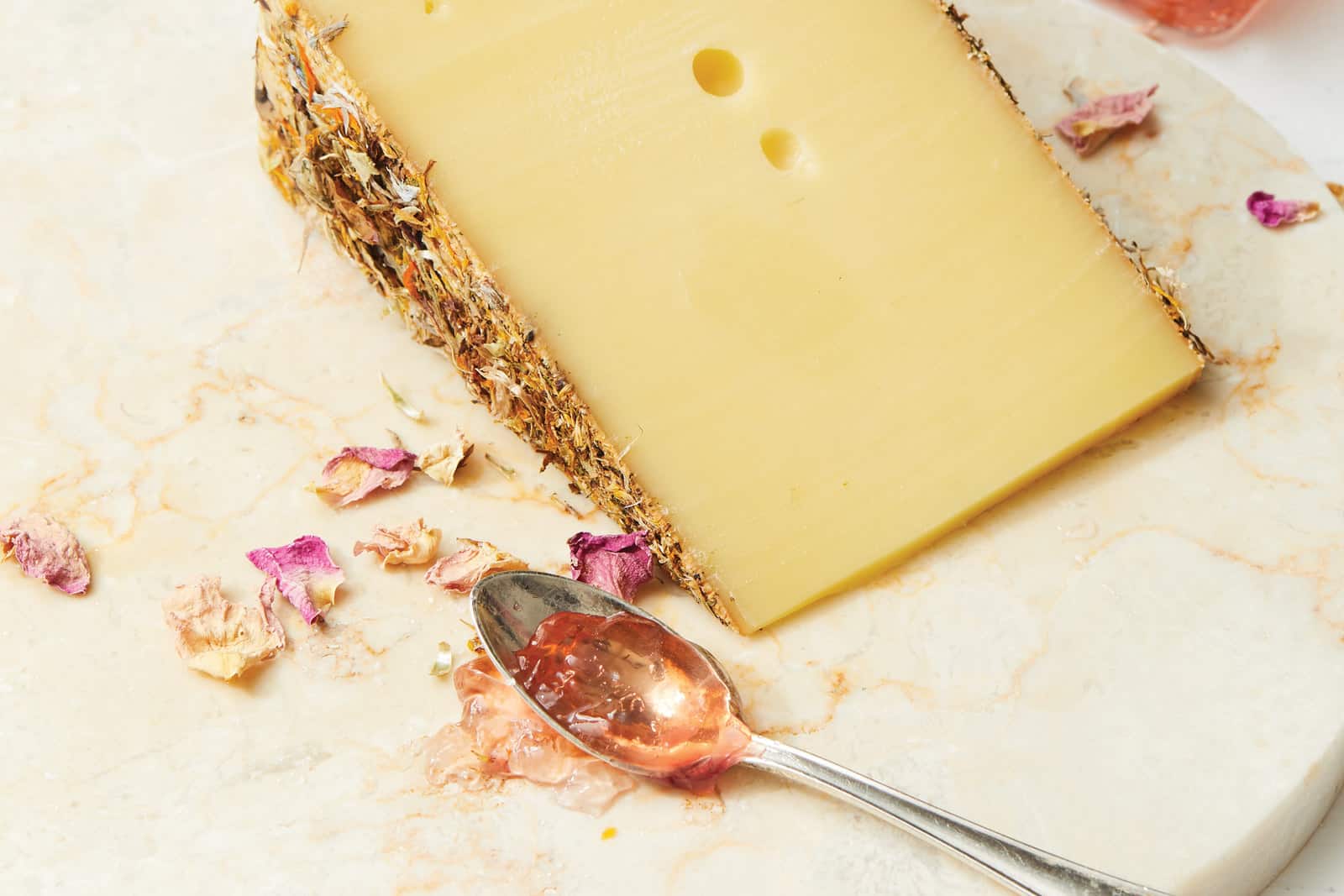 alp blossom cheese served with rose jelly