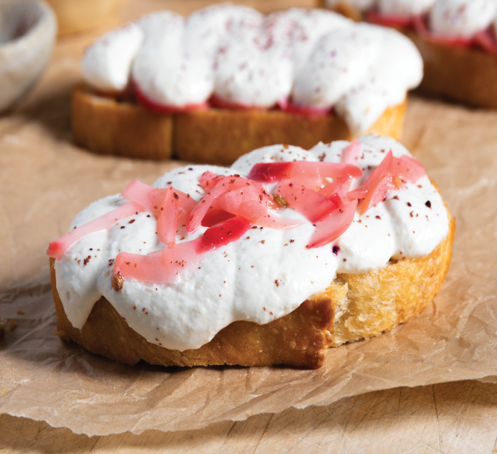 Whipped Preserved Lemon Chèvre Toast with Pickled Radish and Sumac | culture: the word on cheese