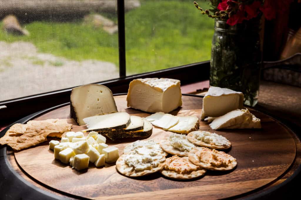 A plate of cheeses.