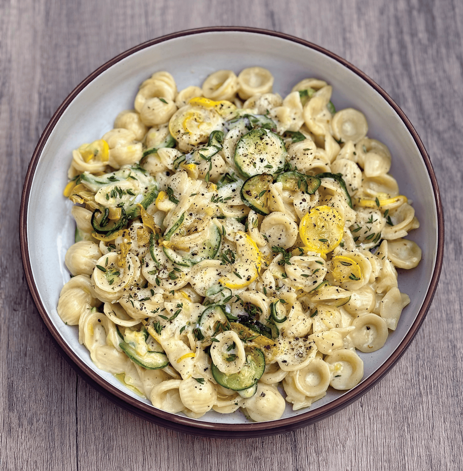 Orecchiette Pasta with Brie and Summer Squash